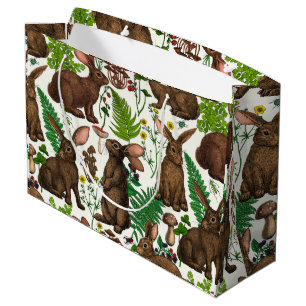 Sacola Para Presentes Grande Coelhos e flora florestal 4