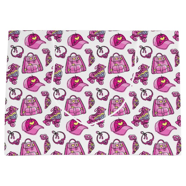 Sacola Para Presentes Grande Coisas Legal de Meninas Rosa-Bonitas (Frente)