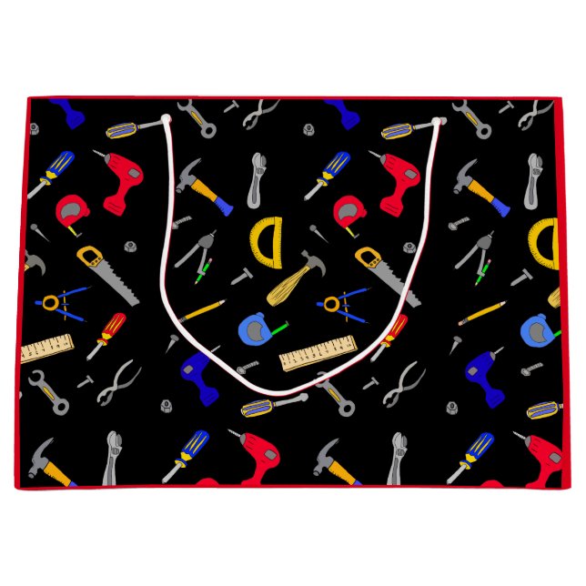 Sacola Para Presentes Grande Colagem de Ferramentas Feliz Aniversário (Frente)