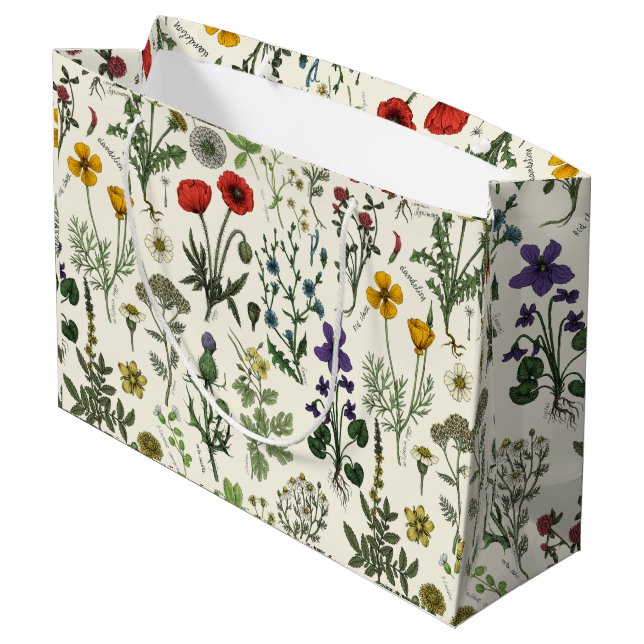 Sacola Para Presentes Grande Colagem de flores silvestres (Verso inclinado)