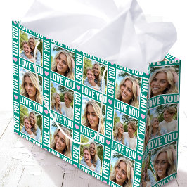 Sacola Para Presentes Grande Colagem de Fotos 4 Amor Fofo Coração Verde Rosa