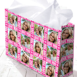 Sacola Para Presentes Grande Colagem de Fotos 4 Cute Love You Coração Rosa Mode