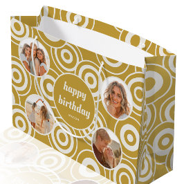 Sacola Para Presentes Grande Colagem de Fotos de Aniversário Círculos Retroativ