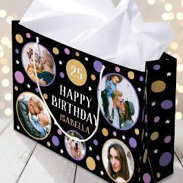 Sacola Para Presentes Grande Colagem de Fotos de Aniversário Feliz Qualquer Ida