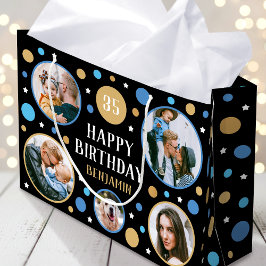 Sacola Para Presentes Grande Colagem de Fotos de Aniversário Qualquer Idade 35º
