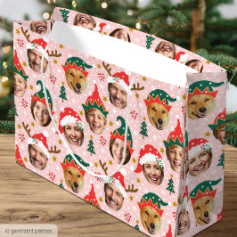 Sacola Para Presentes Grande Colagem de Fotos de Natal Rosto Engraçado Festivo 