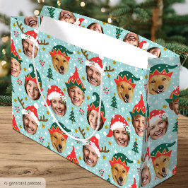 Sacola Para Presentes Grande Colagem de Fotos de Natal Rosto Engraçado Festivo 