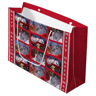 Sacola Para Presentes Grande Colagem de Imagens de Coelho Feliz de Natal