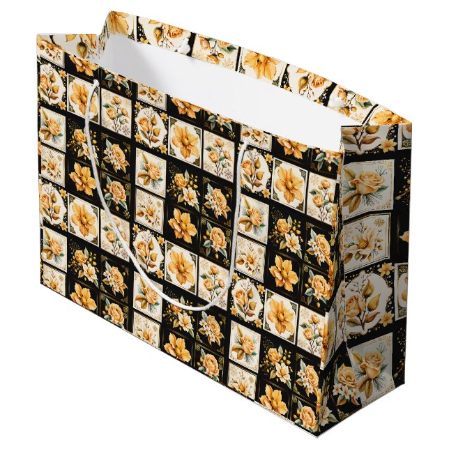 Sacola Para Presentes Grande Colagem de Natal com Flores (Verso inclinado)