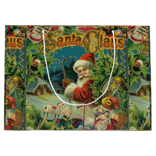 Sacola Para Presentes Grande Colagem de Natal do Papai Noel Vitoriano Antigo