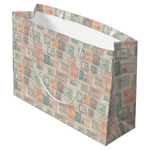 Sacola Para Presentes Grande Colagem de selos postais de fantasia Faux 6 luzes