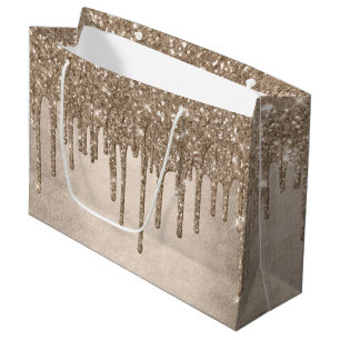 Sacola Para Presentes Grande Coletor de Taupe Garoa Dourada de champanhe