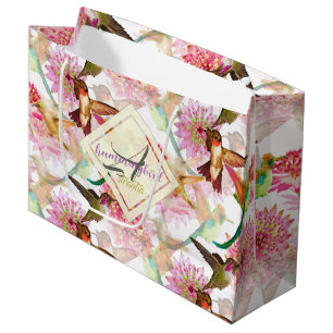Sacola Para Presentes Grande Colibris e aguarela do monograma do Astrantia