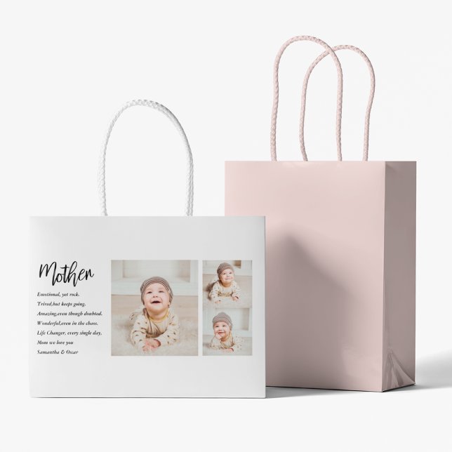 Sacola Para Presentes Grande Collage Photo & Best Mãe Cote Lovely Gift (Criador carregado)