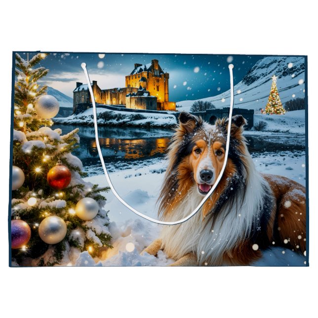 Sacola Para Presentes Grande Collie Holiday  (Verso)
