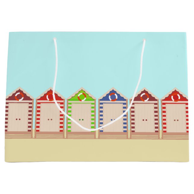 Sacola Para Presentes Grande Colorful Beach Huts Summer  (Frente)
