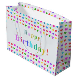 Sacola Para Presentes Grande Colorful Happy Birthday and Flirty Hearts 