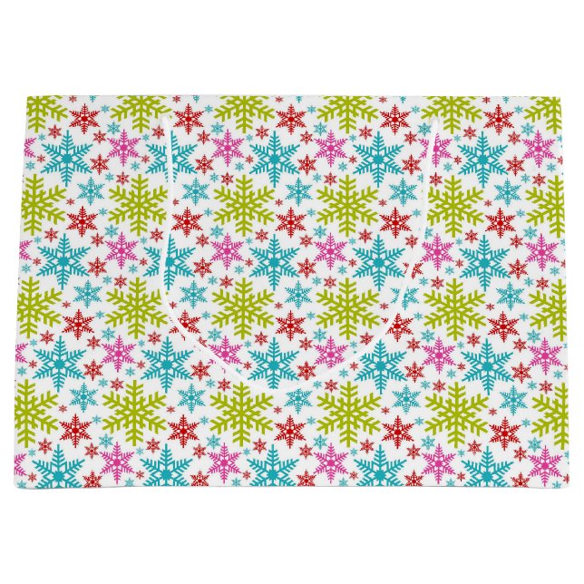 Sacola Para Presentes Grande Colorful Retro Snowflakes Christmas (Frente)
