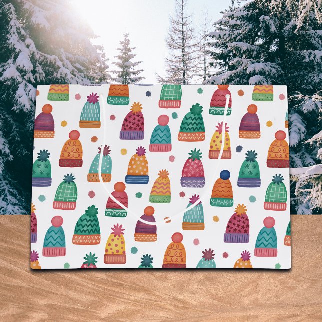 Sacola Para Presentes Grande Colorful Woolly Hats Winter (Criador carregado)