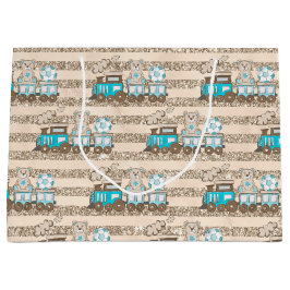 SACOLA PARA PRESENTES GRANDE COMBOIOS DE BEBÊS AZUL E TAN WATERCOLOR