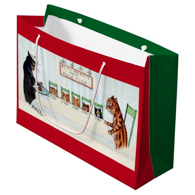 Sacola Para Presentes Grande Comida de Natal, Louis Wain (Frente inclinada)