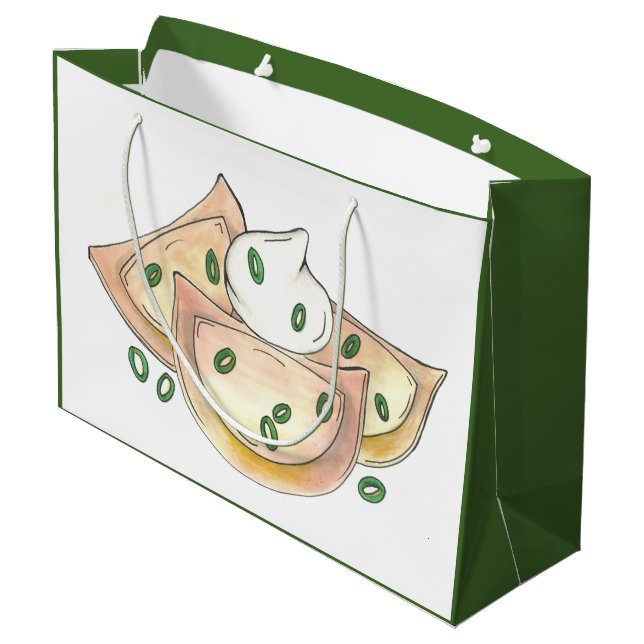 Sacola Para Presentes Grande Comida Polonesa de Pierogies Foodie Green Onion Du (Verso inclinado)