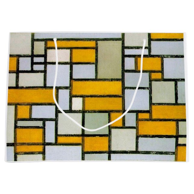 Sacola Para Presentes Grande Composição Amarelo e Cinzas, Mondrian (Frente)