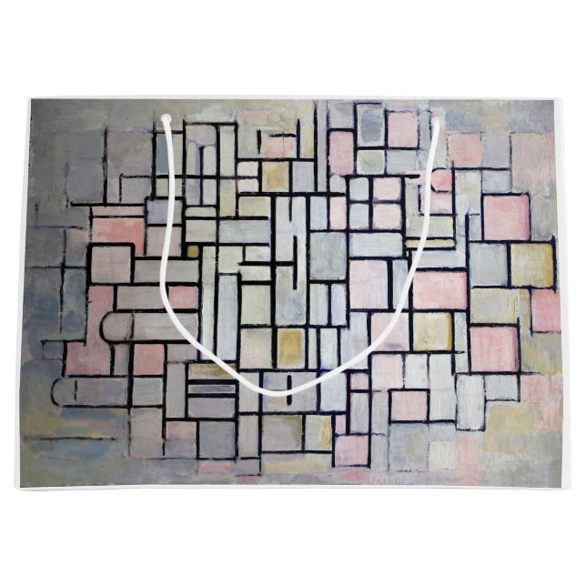 Sacola Para Presentes Grande Composição Rosa e Cinzas, Mondrian (Frente)