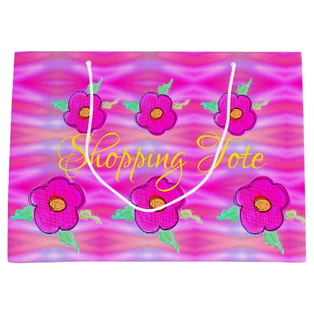 Sacola Para Presentes Grande Compro Flor Rosa Brilhante (Frente)