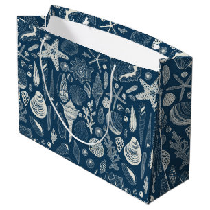 Sacola Para Presentes Grande Conchas marítimas em azul escuro