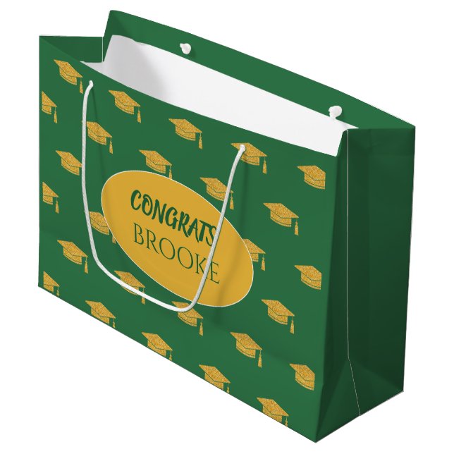Sacola Para Presentes Grande Congrats Grad! Personalized green Gift bag (Frente inclinada)
