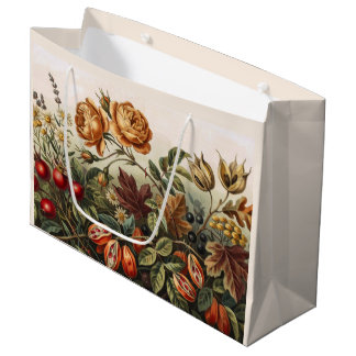 Sacola Para Presentes Grande Conjunto de Arte Floral Outonal Vintage, Botânica