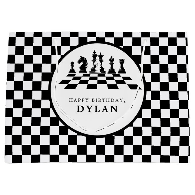 Sacola Para Presentes Grande Conselho de xadrez e peças de jogo Noite Obrigado  (Frente)