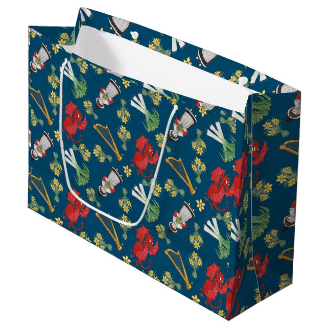 Sacola Para Presentes Grande Constume galês e emblemas em Blue Large Gift Bag (Frente inclinada)