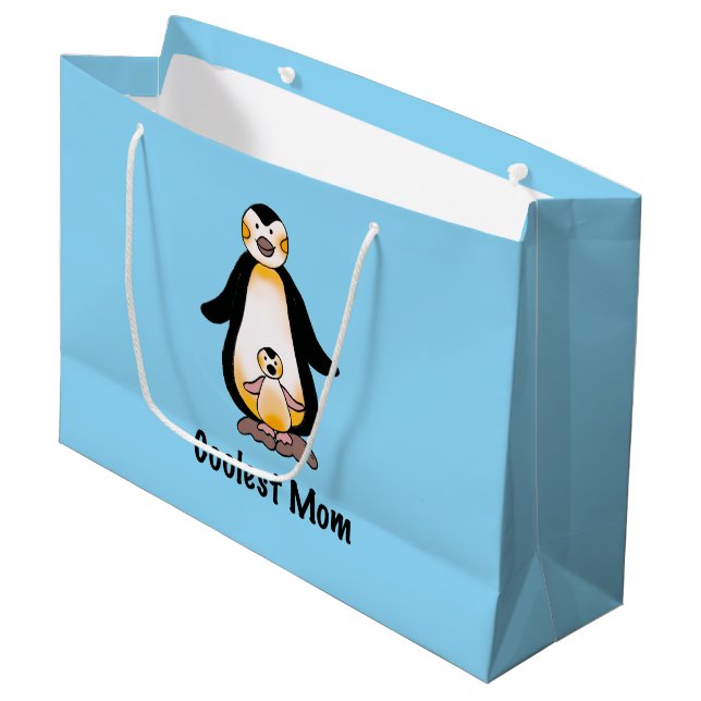 Sacola Para Presentes Grande Coolest Mom Penguin Family Design (Frente inclinada)