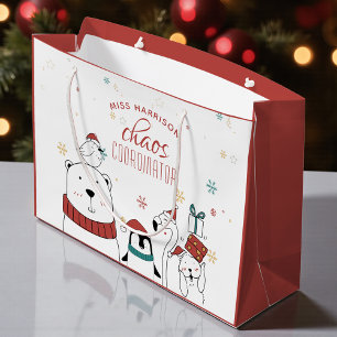 Sacola Para Presentes Grande Coordenador de Caos de Animais de Natal Personaliz