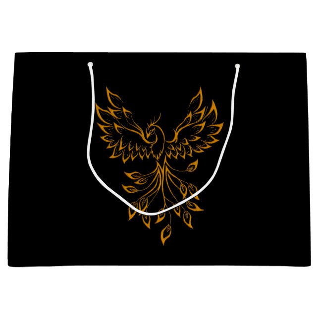 Sacola Para Presentes Grande Copper Dourado Phoenix sobe em preto (Frente)