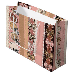 Sacola Para Presentes Grande Coquette Futebol Laços Estampa de Leopardo (1)