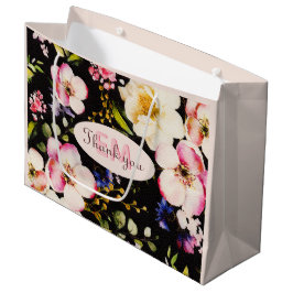 Sacola Para Presentes Grande Cor da Água Rosa e Rosas Amarelas em Preto, Aniver