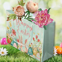 Sacola Para Presentes Grande Cor da água verde clara do felz pascoa