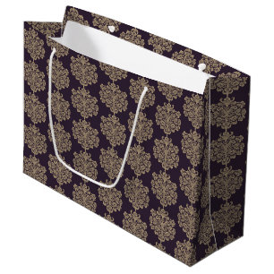 Sacola Para Presentes Grande Cor damasco de ouro floral elegante