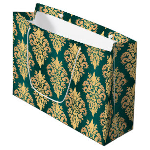 Sacola Para Presentes Grande Cor damasco Dourada Verde Elegante