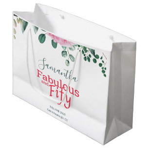 Sacola Para Presentes Grande Cor de Água Rosa Floral 50º Favor da Festa de aniv