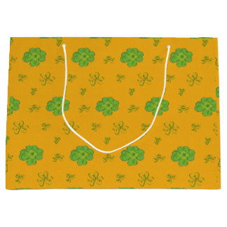 Sacola Para Presentes Grande Cor de laranja verde de quatro folhas