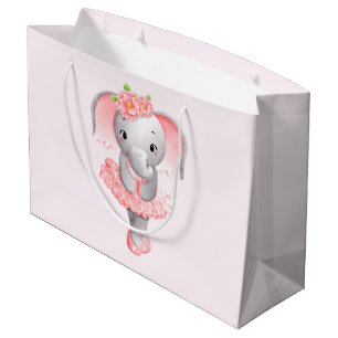 Sacola Para Presentes Grande Cor-de-rosa e elefante-Cinza Ballerina