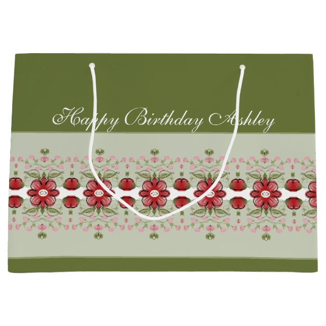 Sacola Para Presentes Grande Cor-de-rosa floral acentuado (Frente)