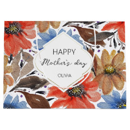 Sacola Para Presentes Grande Cor Floral Laranja Azul-Pastel Monograma