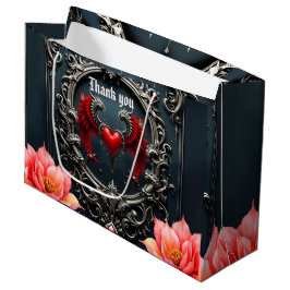 Sacola Para Presentes Grande Coração Alado Carmesim Romance Gótico Elegante .