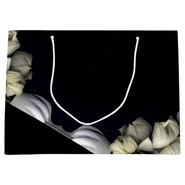 Sacola Para Presentes Grande "Coração branco em preto da lua" (Frente)