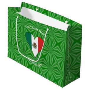 Sacola Para Presentes Grande Coração da Bandeira Mexicana Personalizado